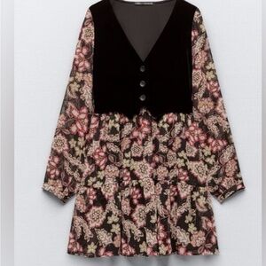 Zara Black and Pink Floral Mini Dress